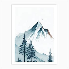 Mountain And Forest In Minimalist Watercolor Vertical Composition 62 Art Print