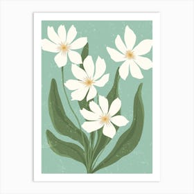 White Flowers On A Green Background Art Print