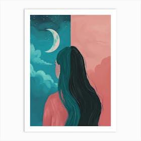 Moon And The Girl Art Print