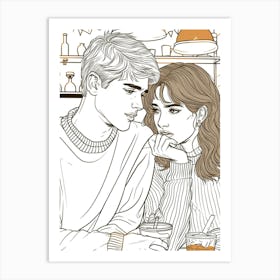 Couple In A Cafe Love Cute Illustration Art Print