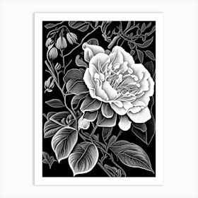 Camellia Wildflower Linocut Art Print