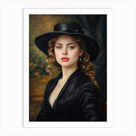 Portrait Of Lady In Black Hat Art Print