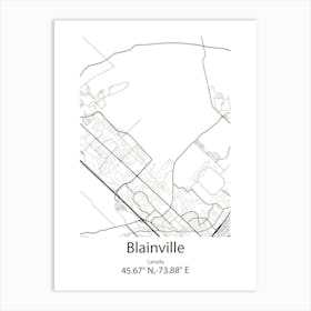 Blainville,Canada Minimalist Map Art Print