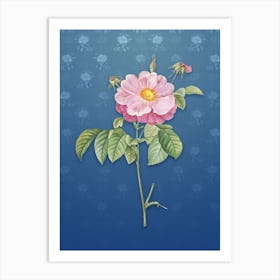 Vintage Speckled Provins Rose Botanical on Bahama Blue Pattern n.1098 Art Print