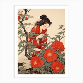 Tsubaki Camellia 2 Vintage Japanese Botanical And Geisha Art Print