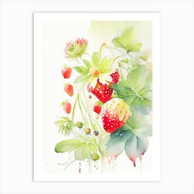 Alpine Strawberries, Plant, Storybook Watercolours 1 Art Print
