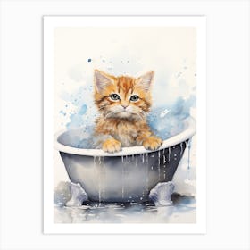 Pixiebob Cat In Bathtub Bathroom 2 Art Print