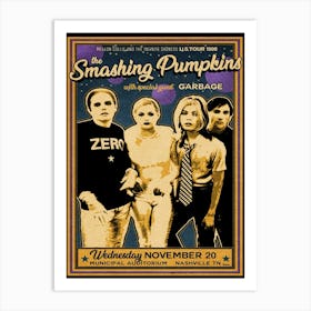 Smashing Pumpkins Framed Poster November 20 1996 With Garbage Nashville Mellon Art Print