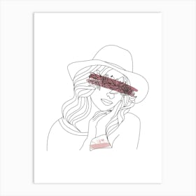 Line art style woman with watercolor painting VIII Art Print