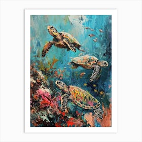 Colourful Impressionism Inspired Sea Turtles 3 Art Print