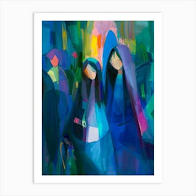 Blue Women In Blue Robes Art Print