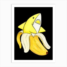 Funny Banana Shark Art Print