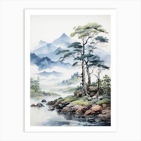 Yatsugatake Mountains In Yamanashi, Japanese Brush Painting, Ukiyo E, Minimal 1 Art Print