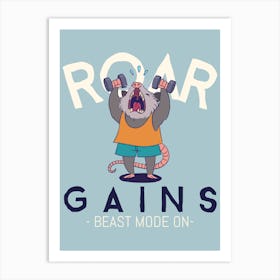 Roar Gains Beast Mode On - design - template -featuring - an - illustrated - possum - working - out Art Print
