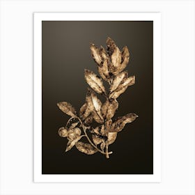 Gold Botanical Strawberry Tree Branch on Chocolate Brown n.2606 Art Print