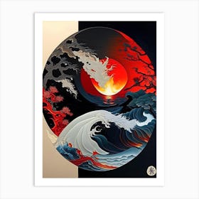 Fire And Water Yin and Yang Japanese Ukiyo E Style Art Print
