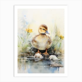 Duckling Mixed Media Paint Collage 6 Art Print