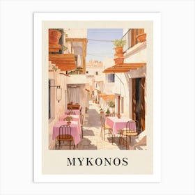Mykonos Greece 2 Vintage Pink Travel Illustration Poster Art Print