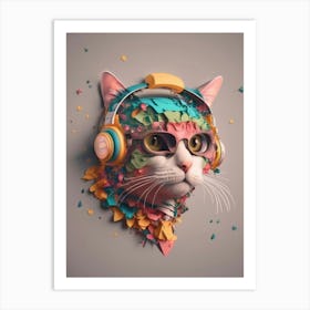 Cat With Headphones 4 Art Print