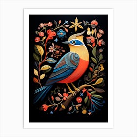 Folk Bird Illustration Cedar Waxwing 1 Art Print