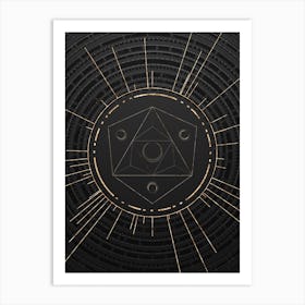 Geometric Glyph Symbol in Gold with Radial Array Lines on Dark Gray n.0160 Art Print