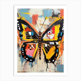 Butterfly pink, yellow in Basquiat's Style Art Print