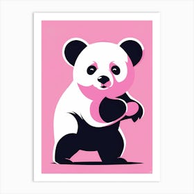 Playful Panda cub On Solid pink Background, modern animal art, baby panda 2 Art Print
