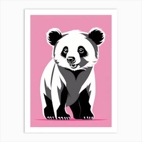 Playful Bear Cub On Solid pink Background, modern animal art, baby bear 1 Art Print