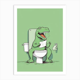 T-Rex In The Toilet Art Print