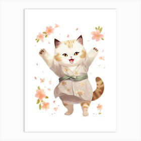Kawaii Cat Drawings Dancing 4 Art Print