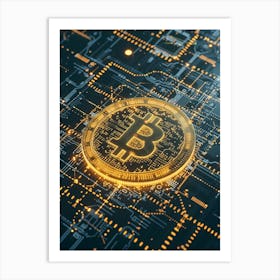 Bitcoin On A Circuit Board Art Print