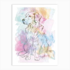 Golden Retriever Dog Pastel Line Watercolour Illustration  4 Art Print