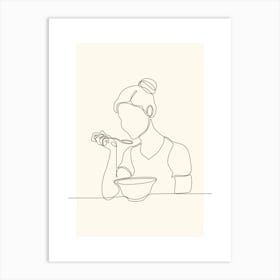 Continuous Line Drawing Of A Girl Eating Art Print