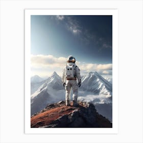 Astronaut Standing On Top Of Mountain Art Print