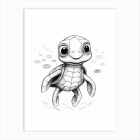 Cute Grey Pencil Sea Turtle Illustration Art Print