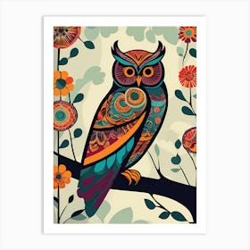 Owl On A Branch with Flowers, 1466 Art Print