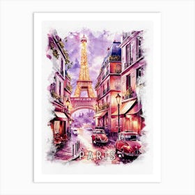 Paris City Watercolor Art Art Print