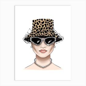 Fashion Woman In Leopard Hat illustration Art Print