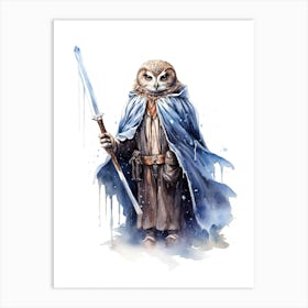 Baby Owl As A Jedi Watercolour 1 Art Print