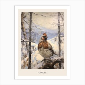 Vintage Winter Animal Painting Poster Grouse 2 Art Print