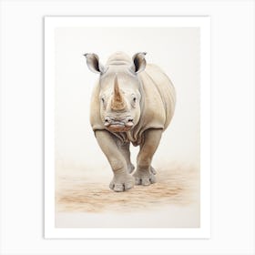 Vintage Rhino Walking Illustration  5 Art Print