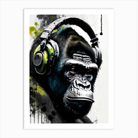 Gorilla With Headphones Gorillas Graffiti Style 1 Art Print