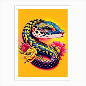 Eastern Diamondback Rattlesnake Tattoo Style Art Print