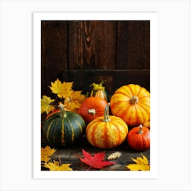 Autumn Gourds And Pumpkins Arranged For Thanksgiving Vibrant Hues Of Orange Yellow And Red Some (2) Art Print