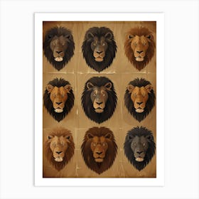 Set Of Lion Heads Vector Art Print