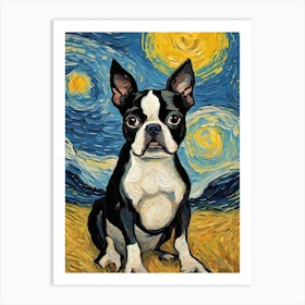 Starry Boston Terrier Van Gogh Inspired Art Print