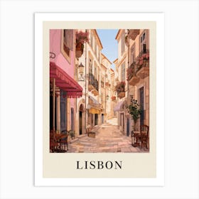 Lisbon Portugal 5 Vintage Pink Travel Illustration Poster Art Print