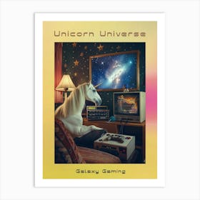 Retro Unicorn In Space Playing Galaxy Video Games 2 Poster Art Print