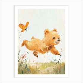 Sloth Bear Cub Chasing After A Butterfly Storybook Illustration 3 Art Print