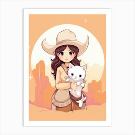 Cute Cowgirl With Cat 3 Art Print
